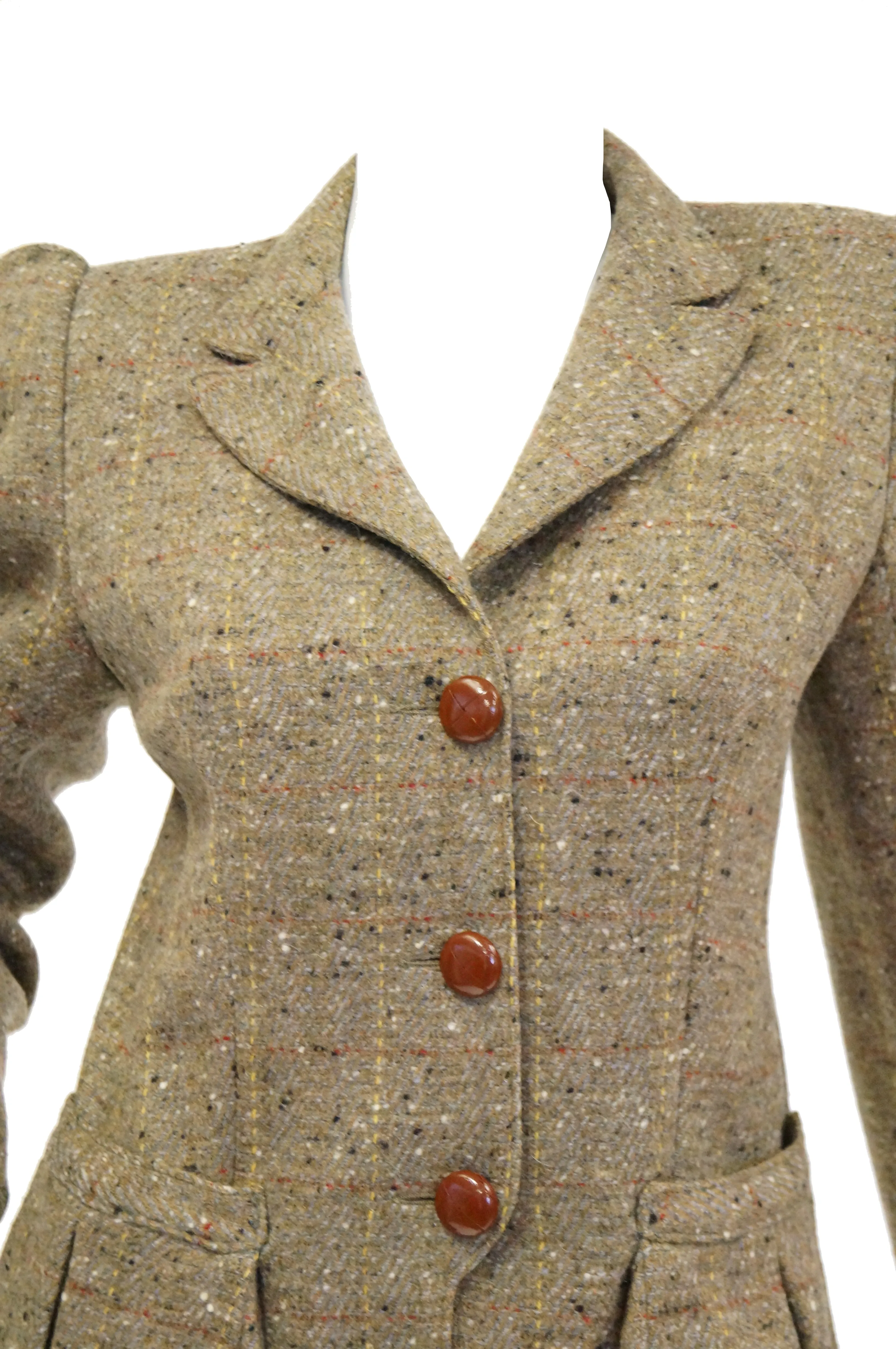 1980s Emmanuelle Khanh Camel Tweed Structured Blazer