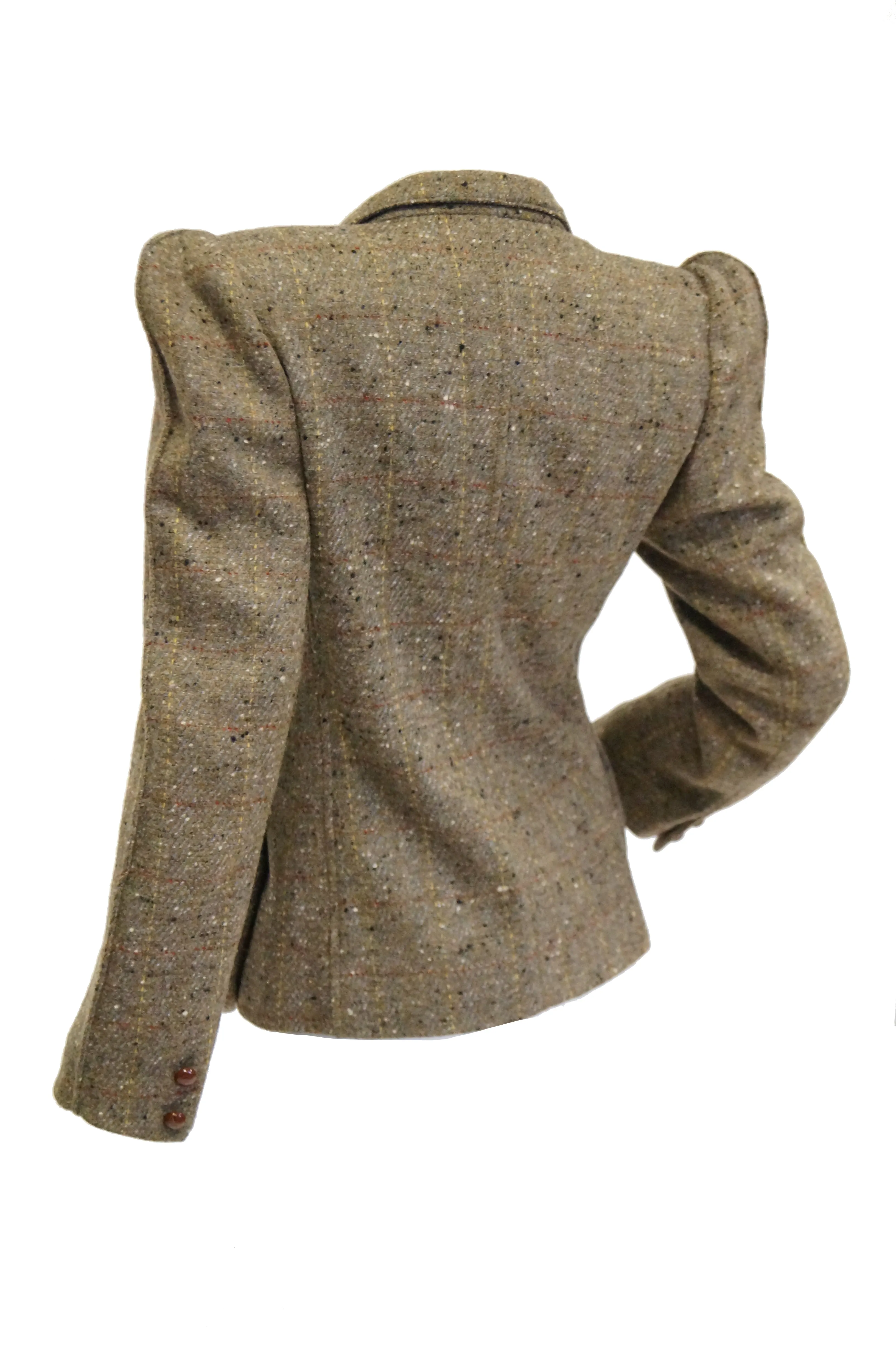 1980s Emmanuelle Khanh Camel Tweed Structured Blazer