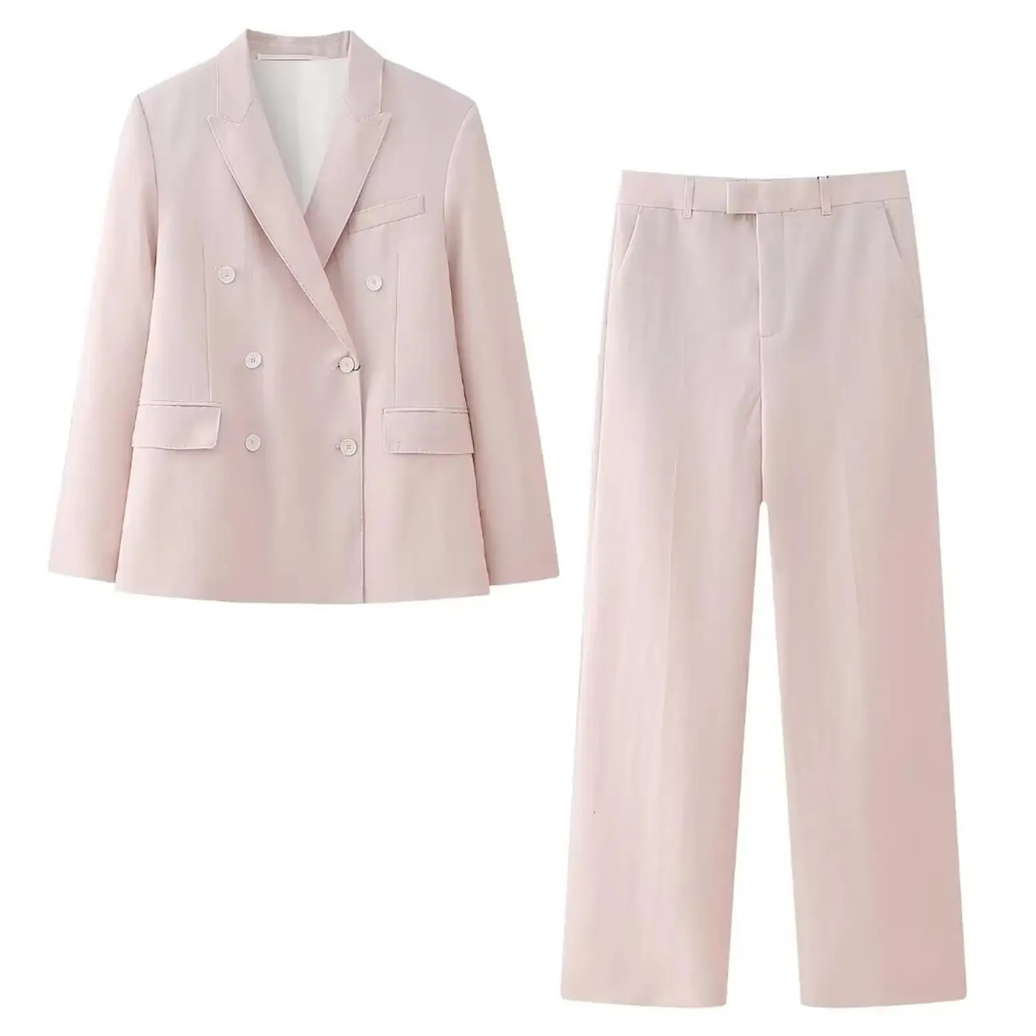 A&A Blush Two Piece Pants Double Breasted Blazer Set