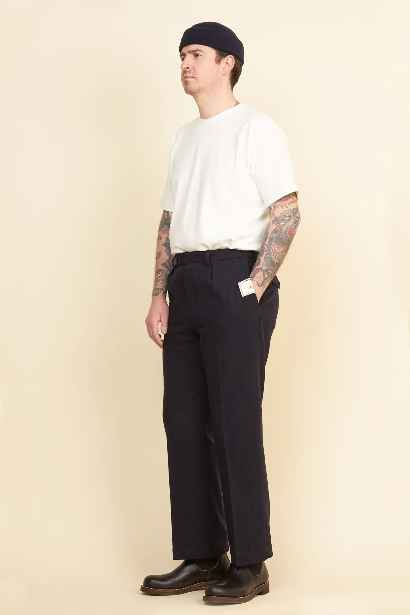 Addict Clothes Single Pleated Herringbone Army Trousers - Navy