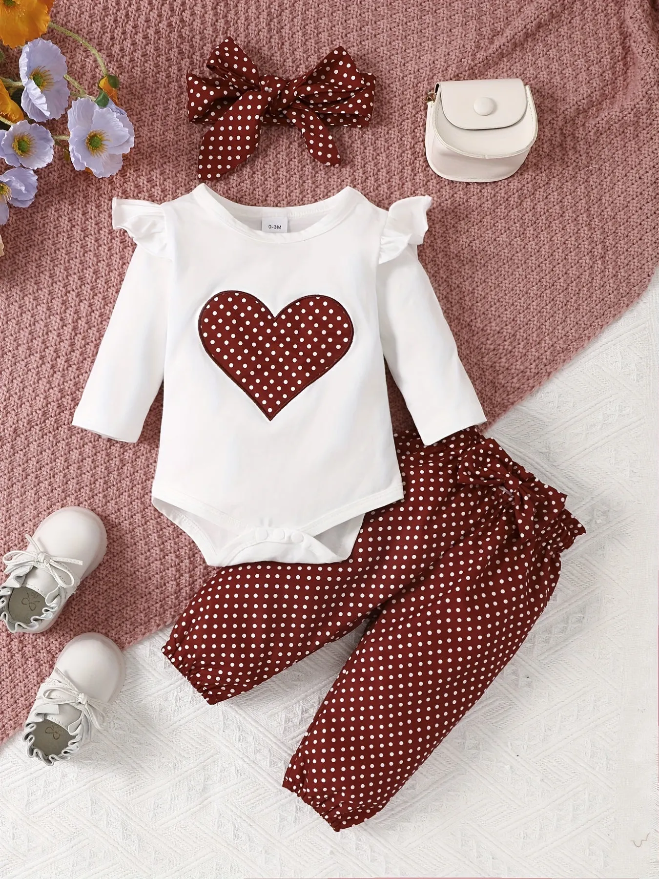 Adorable 4pc Baby Girl Outfit Set Romper Pants Headband