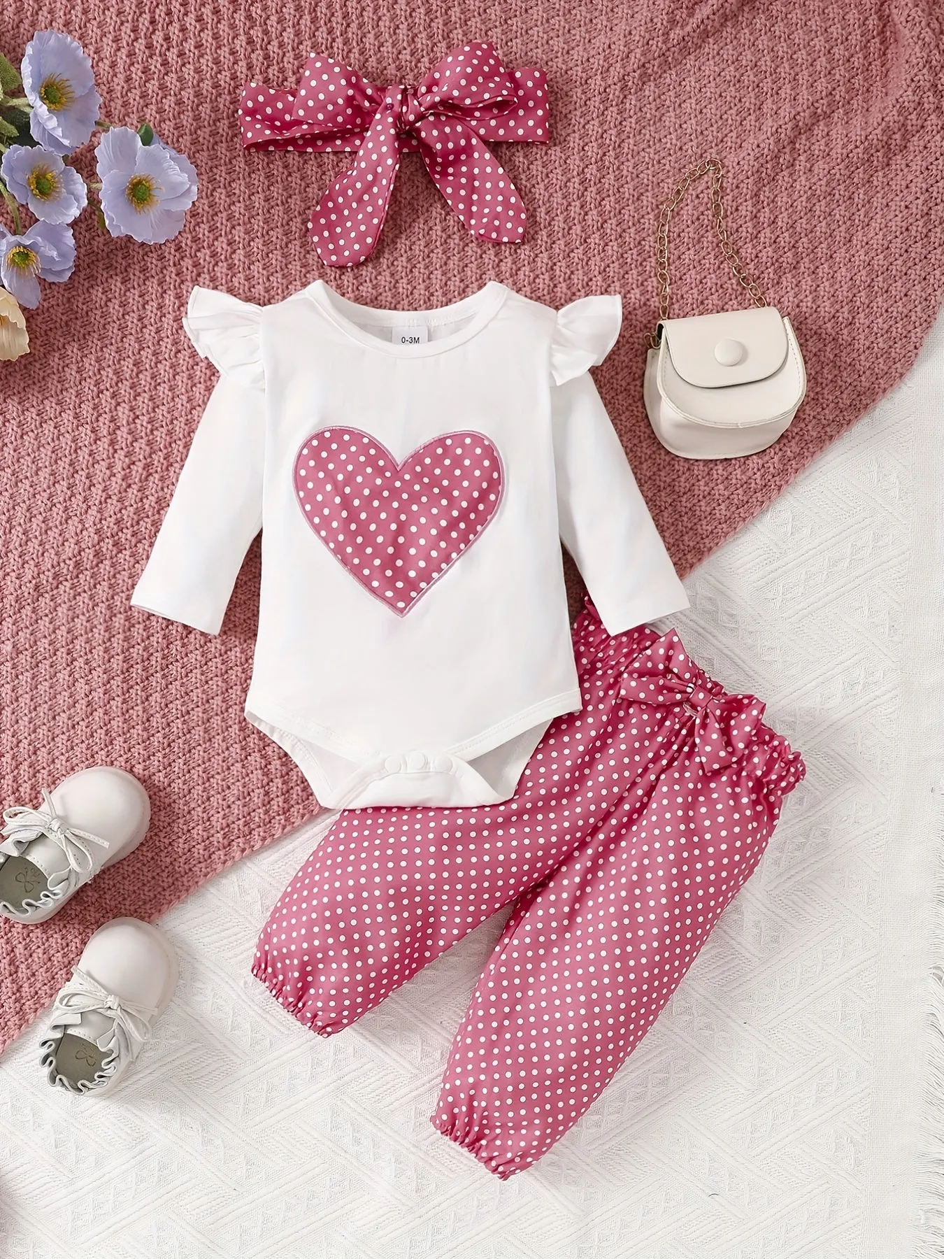 Adorable 4pc Baby Girl Outfit Set Romper Pants Headband