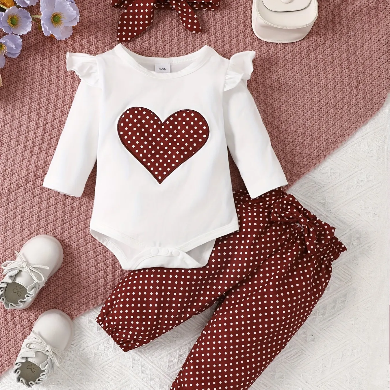 Adorable 4pc Baby Girl Outfit Set Romper Pants Headband