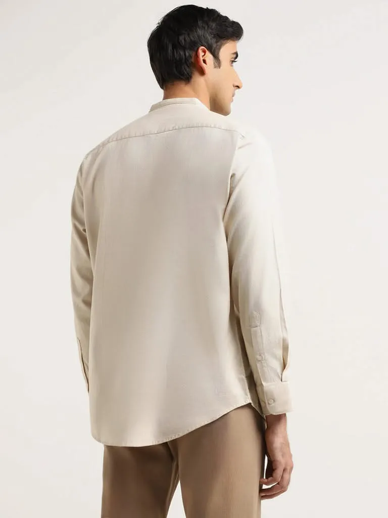 Ascot Beige Solid Cotton Relaxed Fit Shirt