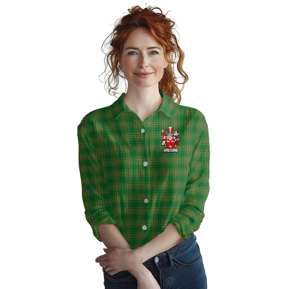 Ash Irish Clan Tartan Women's Casual Shirt with Coat of Arms