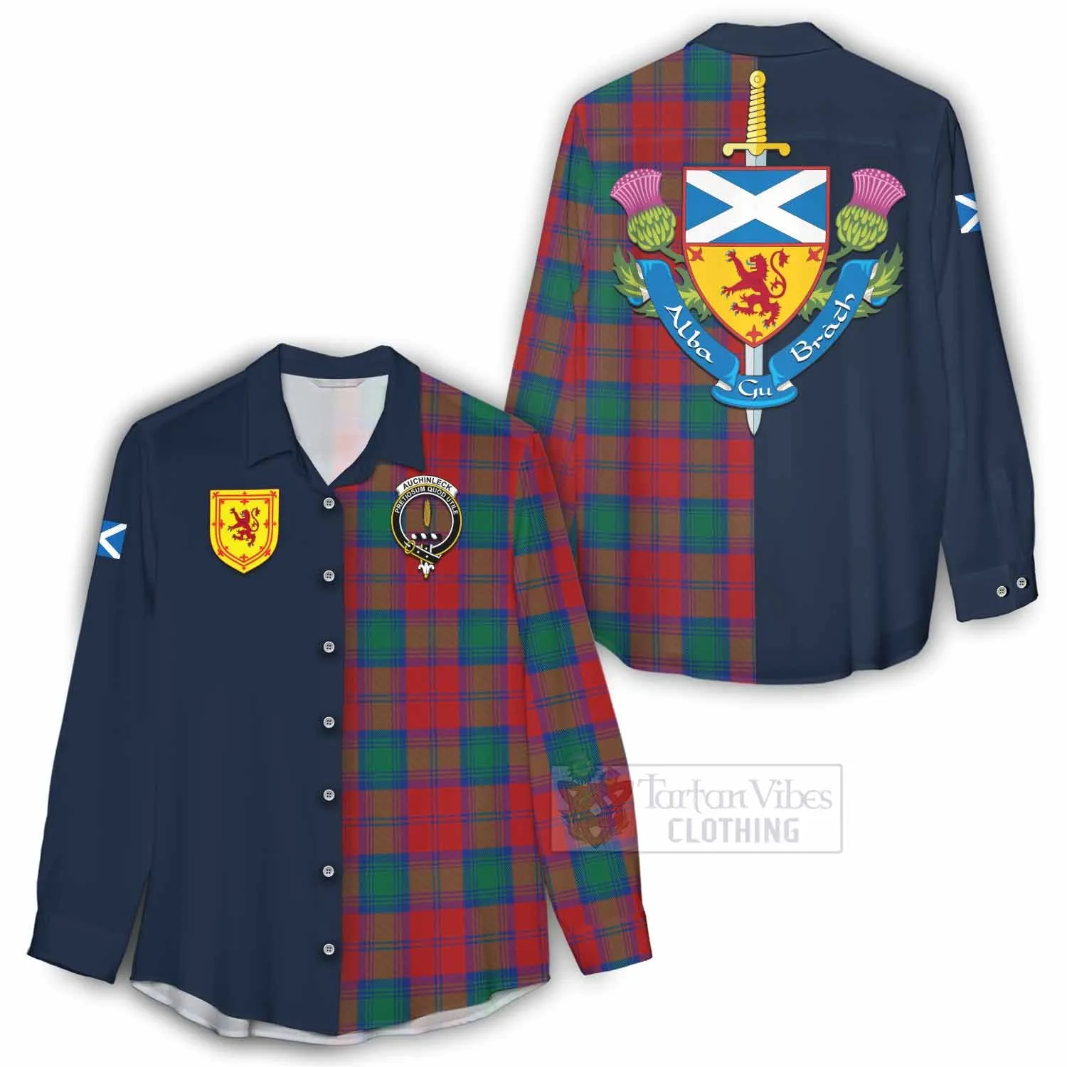 Auchinleck (Affleck) Tartan Women's Casual Shirt Alba with Scottish Lion Royal Arm Half Style