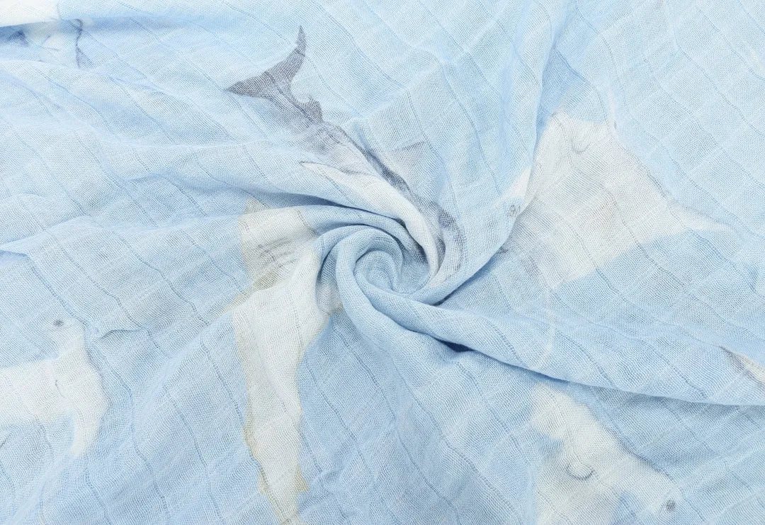 Baby Muslin Swaddle Happy Shark Blue