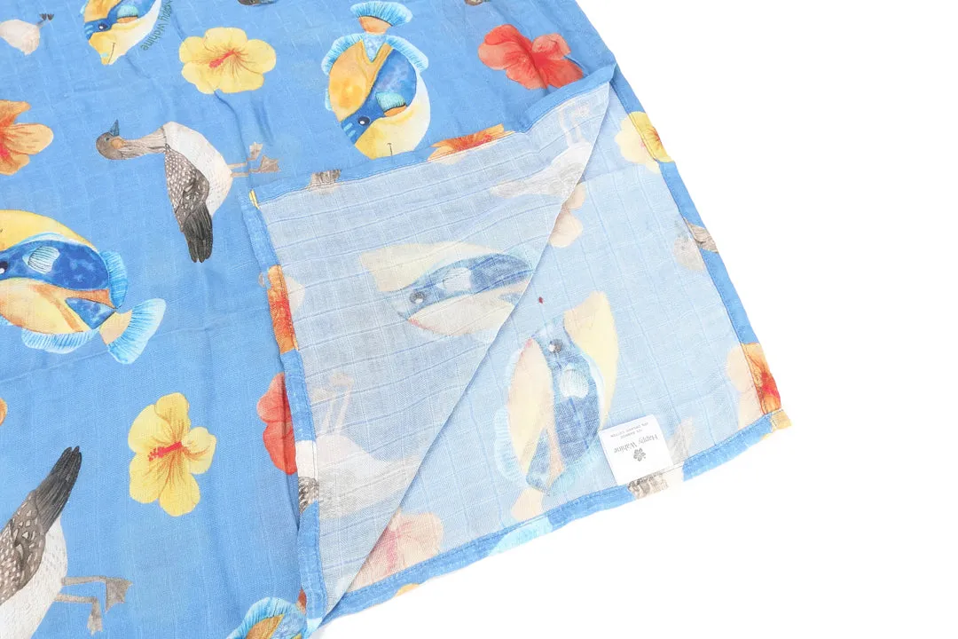 Baby Muslin Swaddle Humu Nene Hibiscus Blue