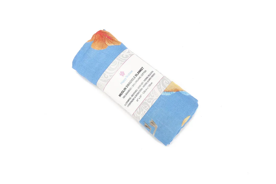 Baby Muslin Swaddle Humu Nene Hibiscus Blue