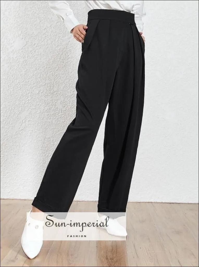 Bailey Pants - Solid High Waist Wide Leg Trousers for Women