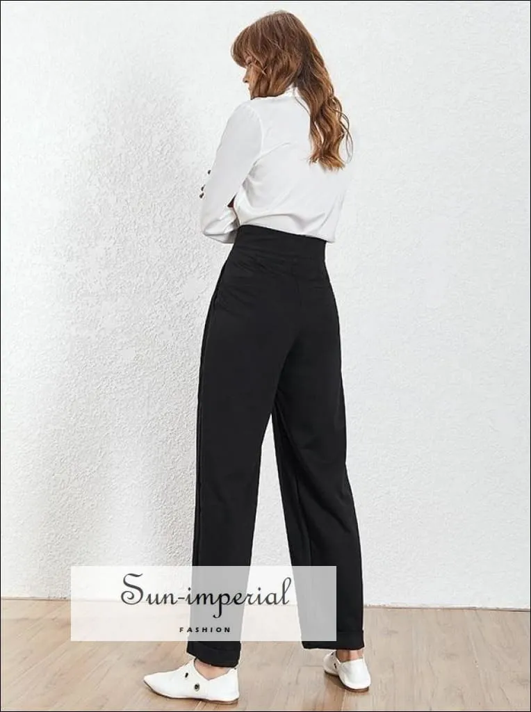 Bailey Pants - Solid High Waist Wide Leg Trousers for Women