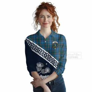 Bain Tartan Women's Casual Shirt Featuring Thistle and Scotland Map