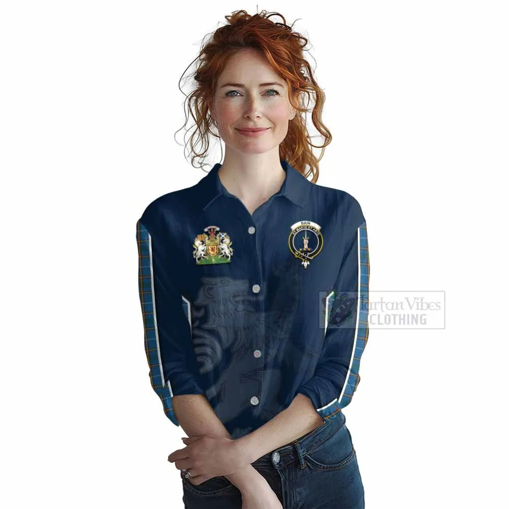 Bain Tartan Women's Casual Shirt with Family Crest and Lion Rampant Vibes Sport Style