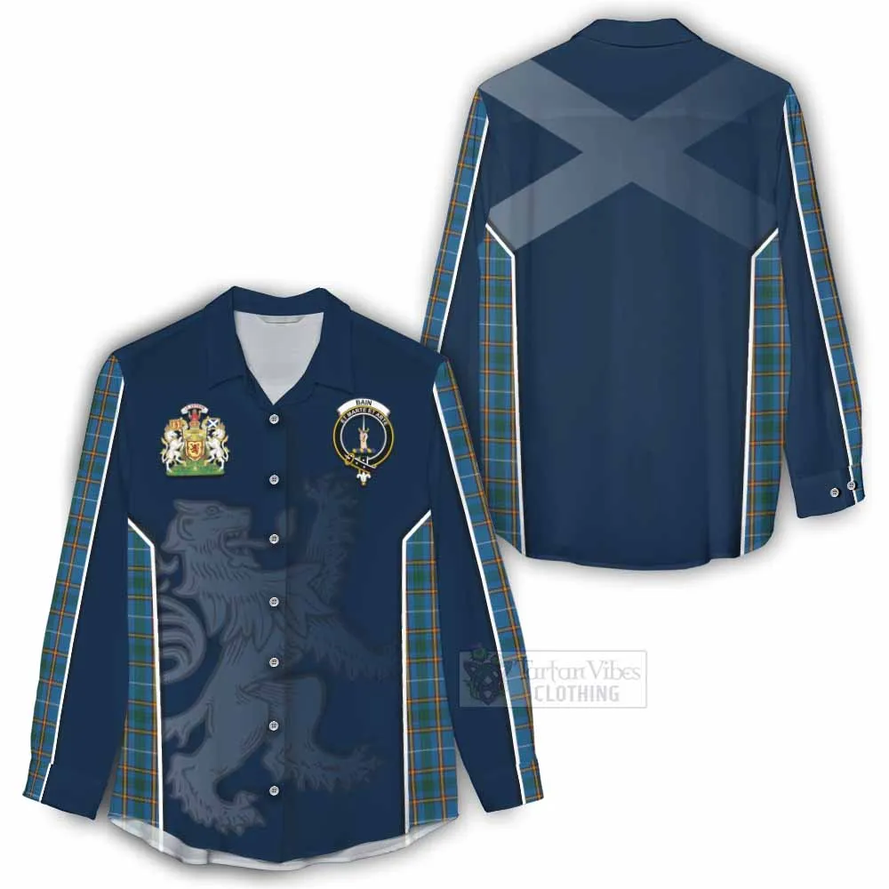 Bain Tartan Women's Casual Shirt with Family Crest and Lion Rampant Vibes Sport Style