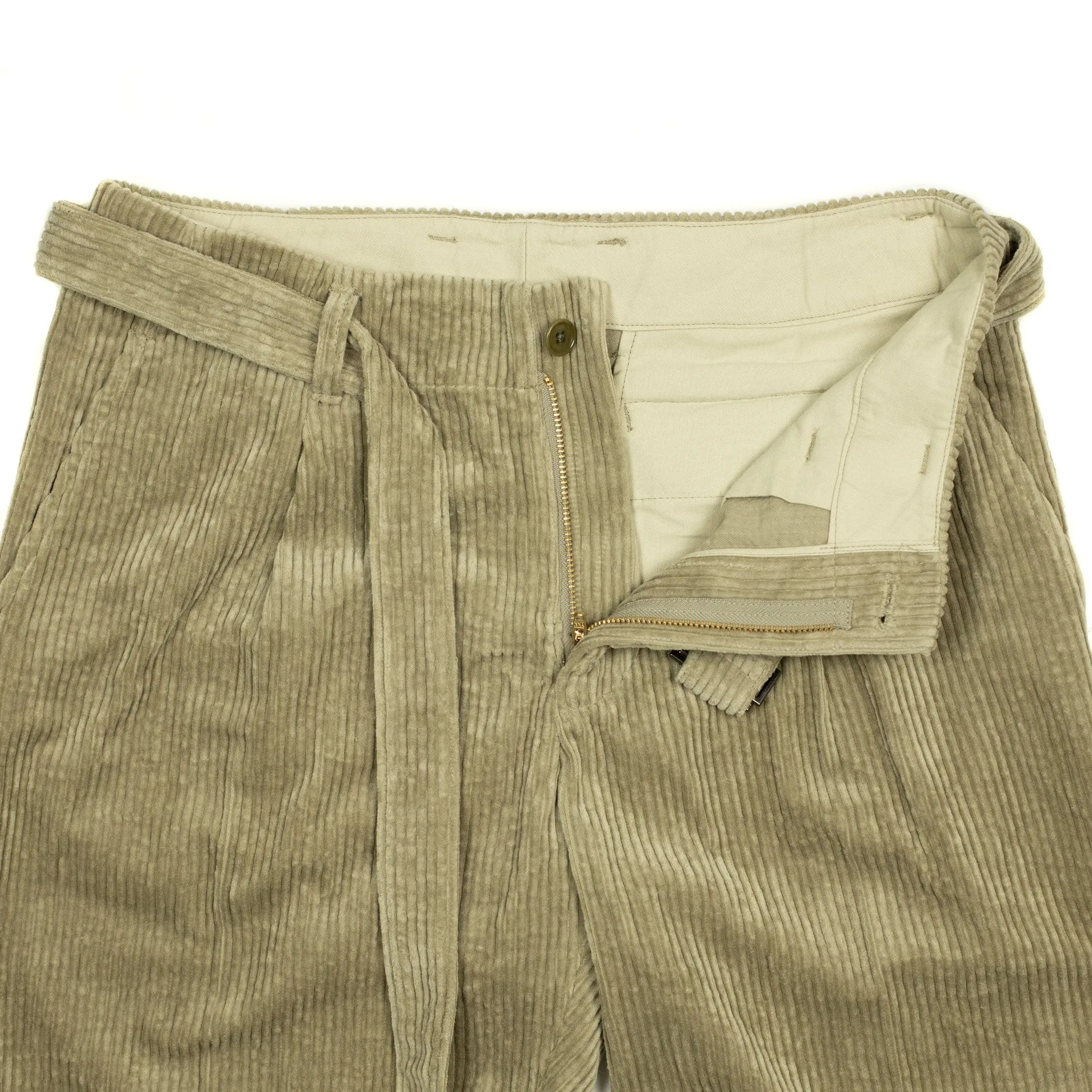 Belted trousers in beige cotton corduroy