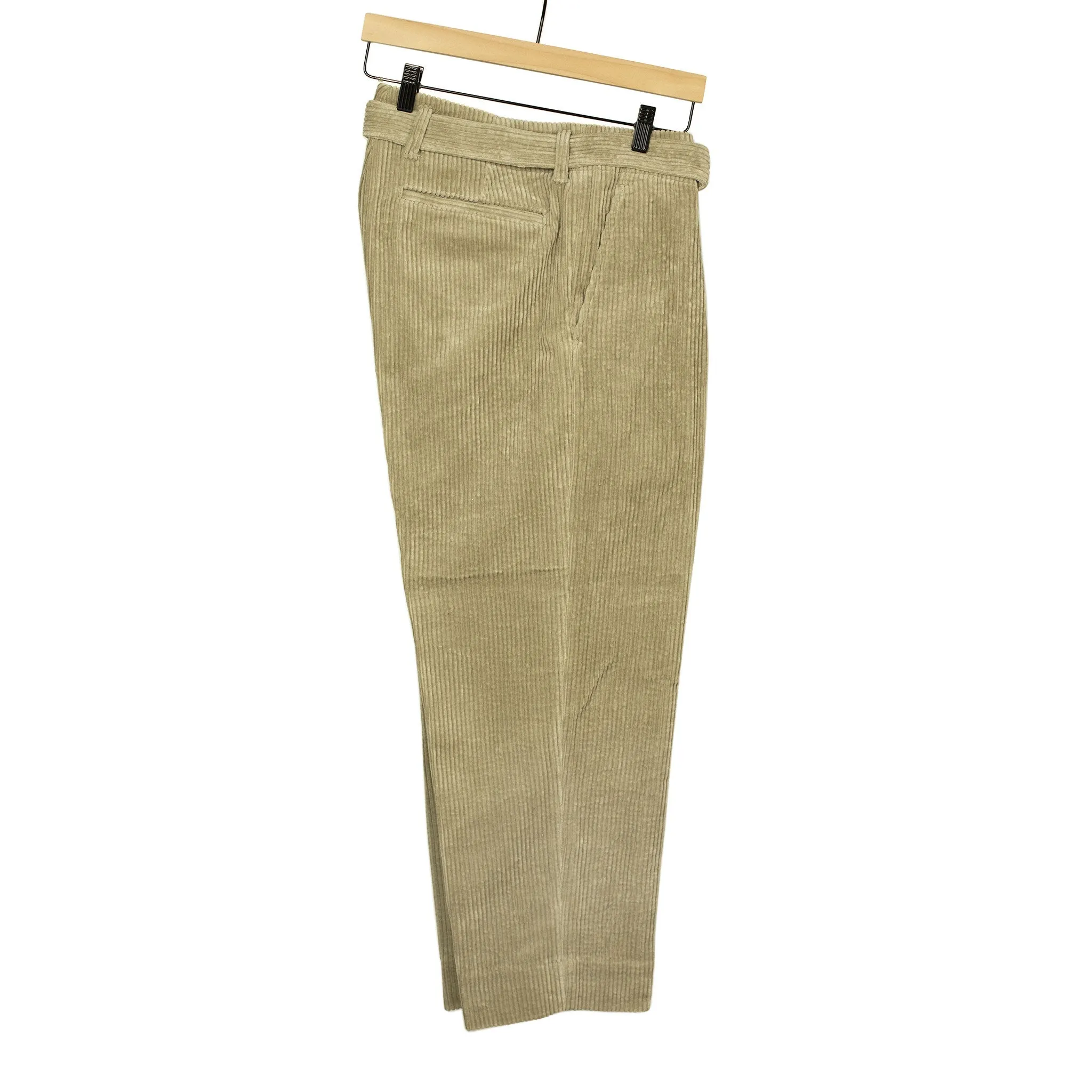 Belted trousers in beige cotton corduroy