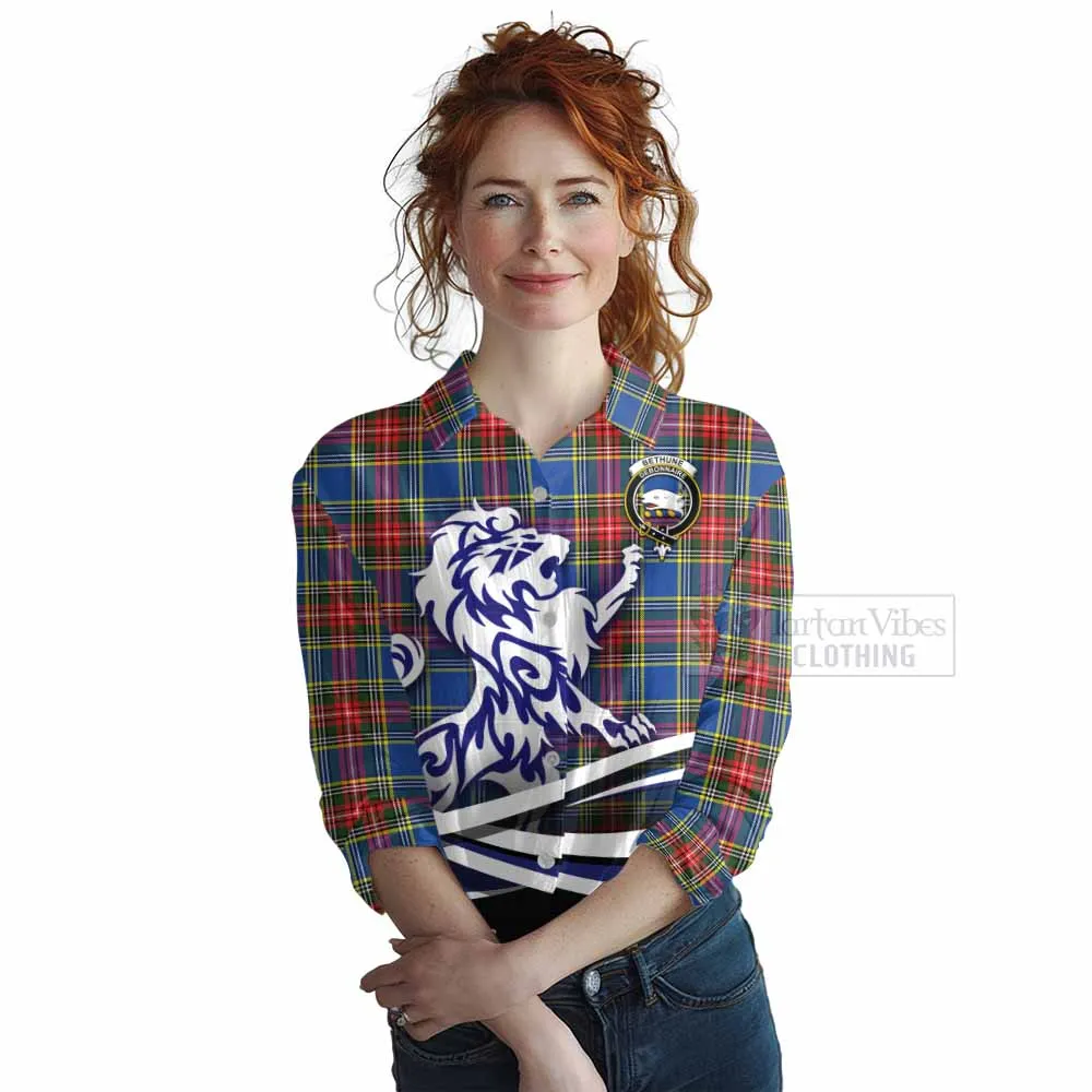 Bethune Tartan Women's Casual Shirt with Alba Gu Brath Regal Lion Emblem