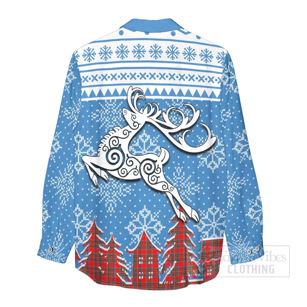 Binning Clan Christmas Women's Casual Shirt Celtic Reindeer Style