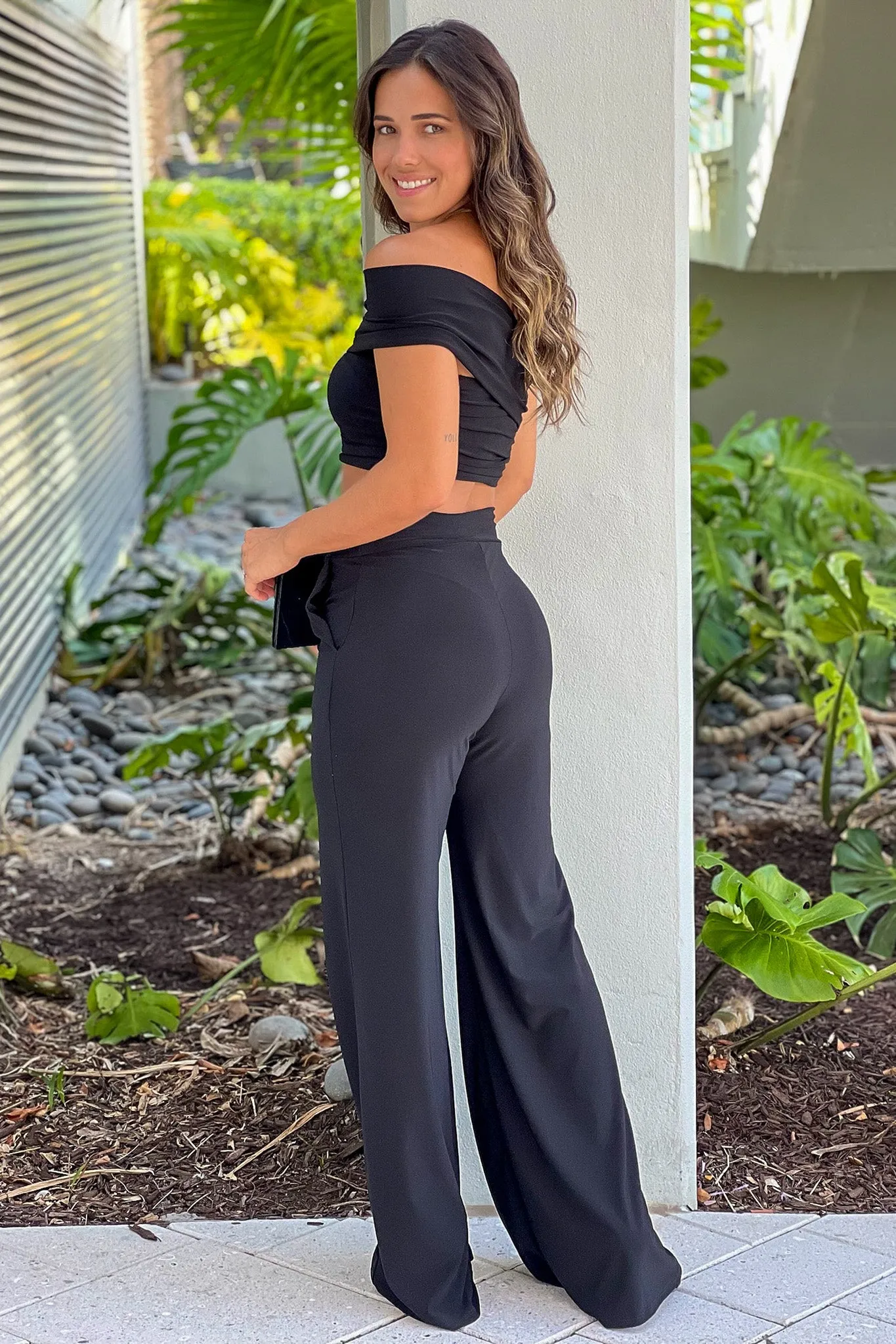 Black One Shoulder Top And Pants Set