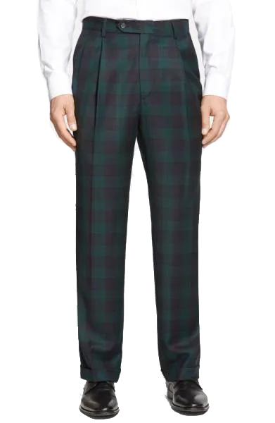 Black Watch Wool Plaid<br>Pleated<br>Regular Rise