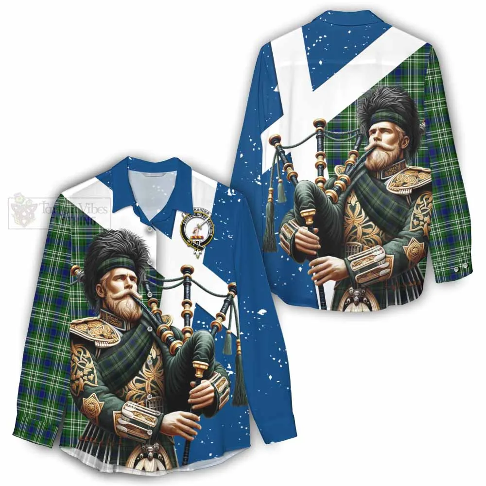 Blackadder Tartan Women's Casual Shirt with Family Crest Scottish Bagpiper Vibes