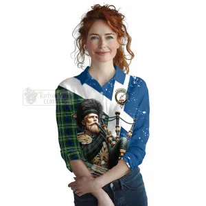 Blackadder Tartan Women's Casual Shirt with Family Crest Scottish Bagpiper Vibes