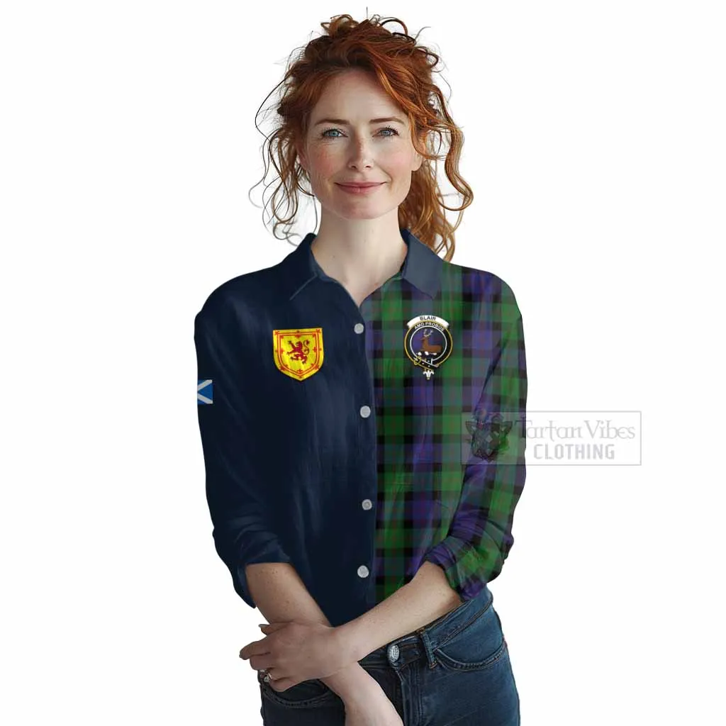 Blair Tartan Women's Casual Shirt Alba with Scottish Lion Royal Arm Half Style