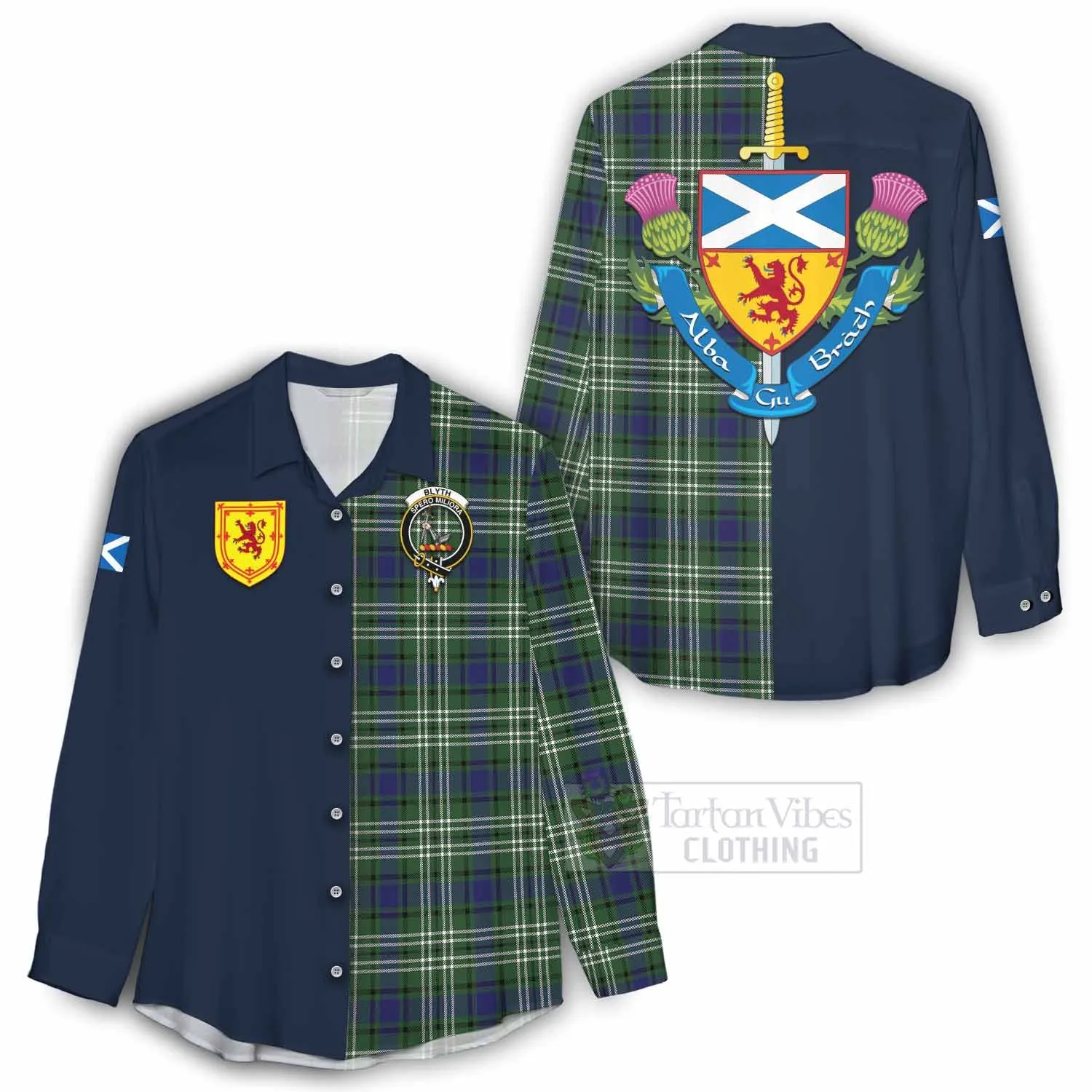 Blyth Tartan Women's Casual Shirt Alba with Scottish Lion Royal Arm Half Style