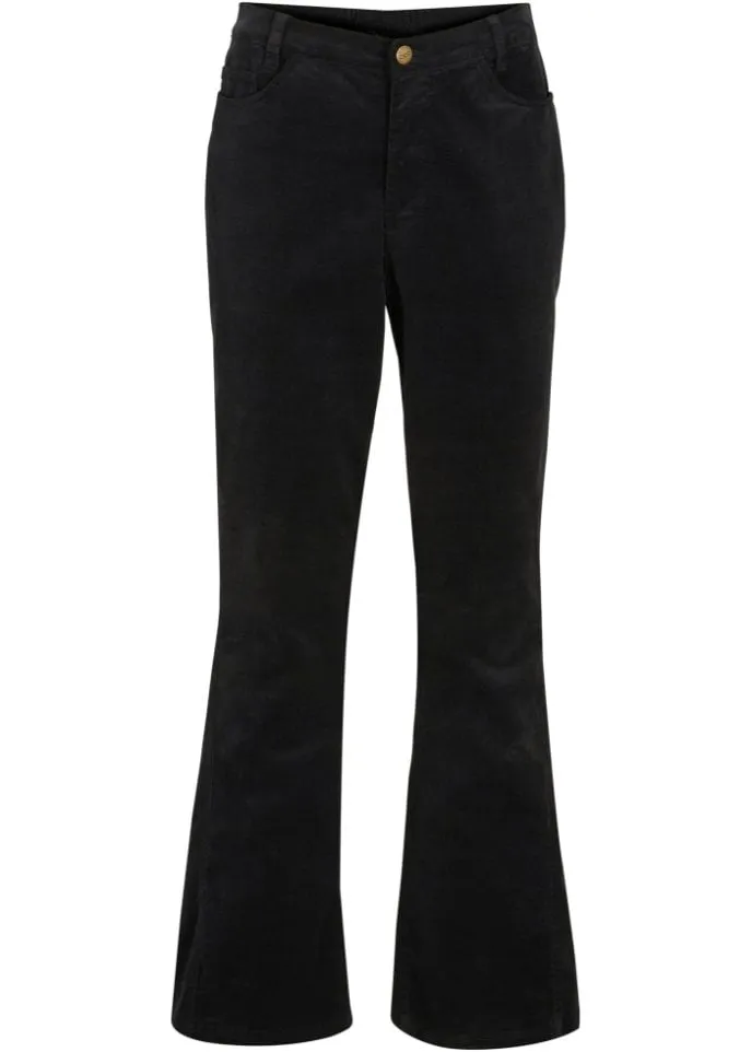 Bpc Bonprix Collection Stretch Corduroy Flare Pants with Comfortable High Waist Belt ,  black