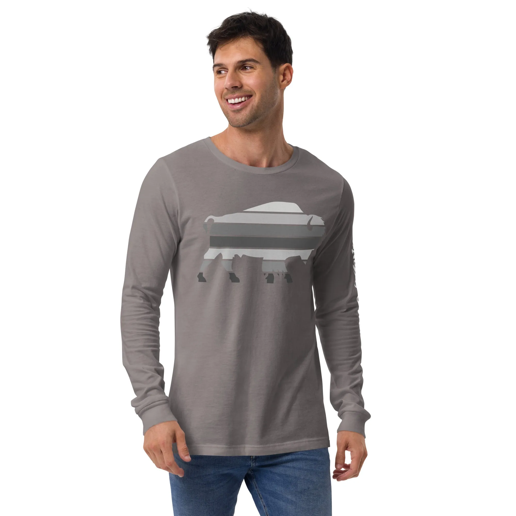 Bull Bison Grayscale Stack Unisex Long Sleeve Tee