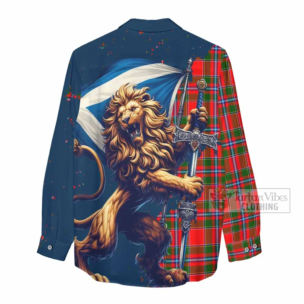 Butter Tartan Family Crest Women's Casual Shirt with Scottish Majestic Lion