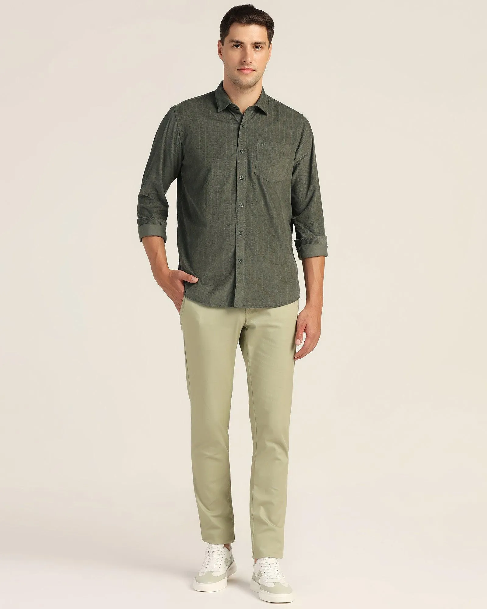 Casual Olive Stripe Shirt - Liam