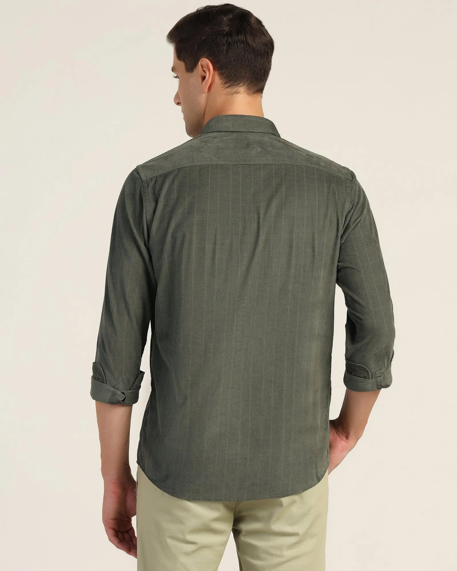 Casual Olive Stripe Shirt - Liam