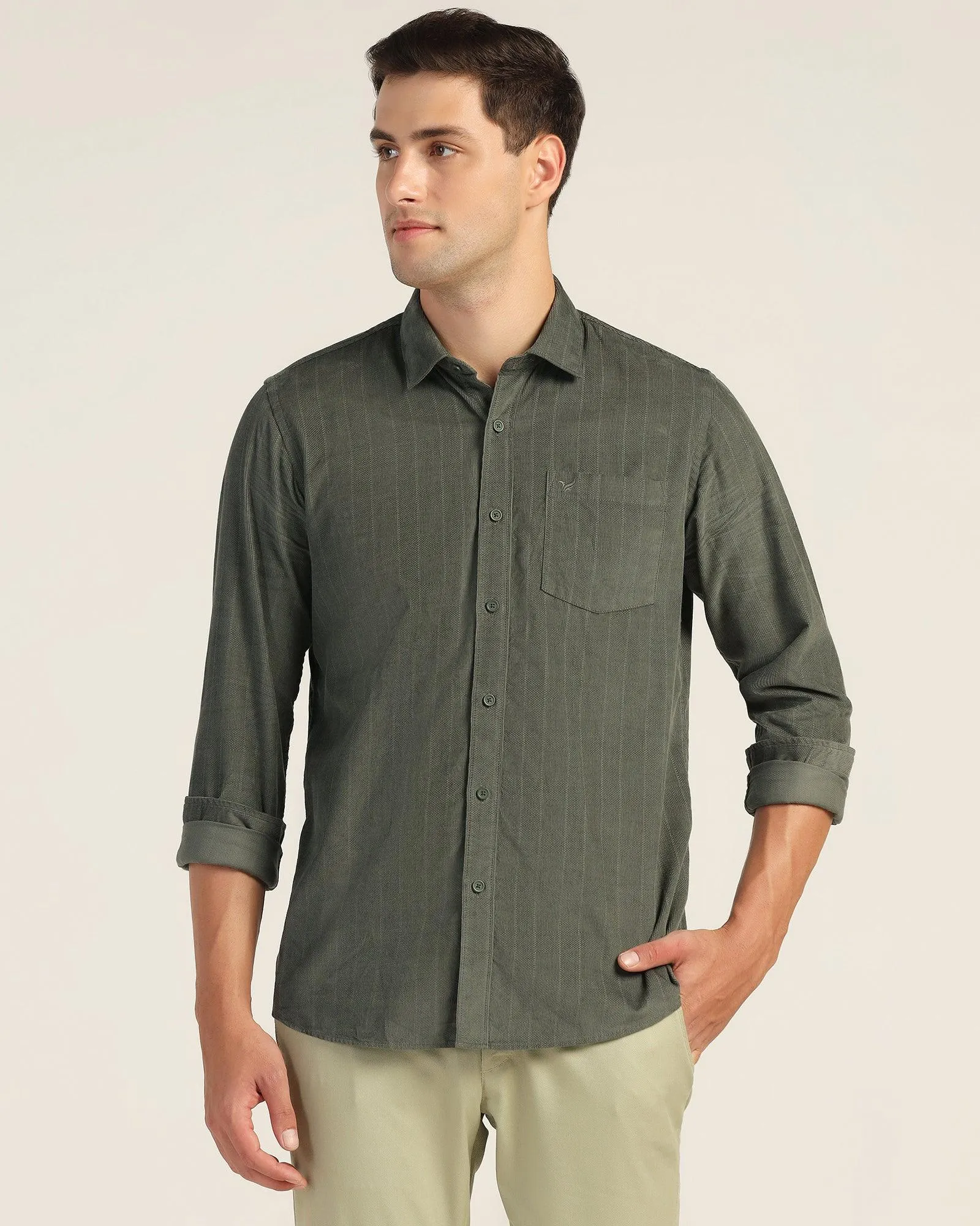 Casual Olive Stripe Shirt - Liam