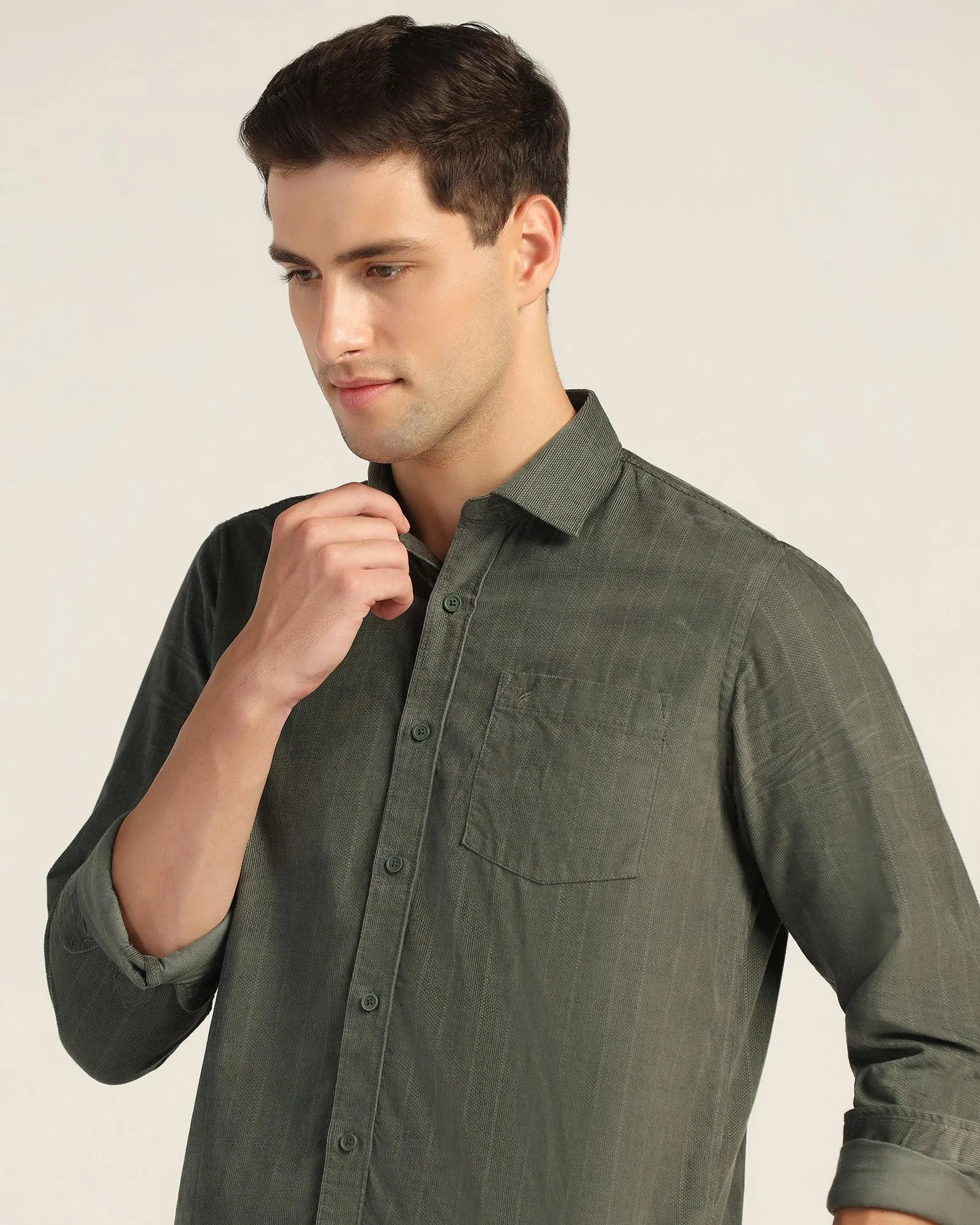 Casual Olive Stripe Shirt - Liam