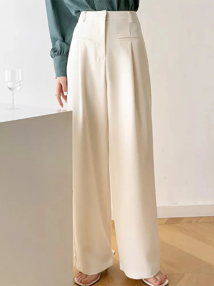 Casual Solid Wide Leg Pants For Women High Waist Minimalist Loose Trousers Female Fashion Clothing Style