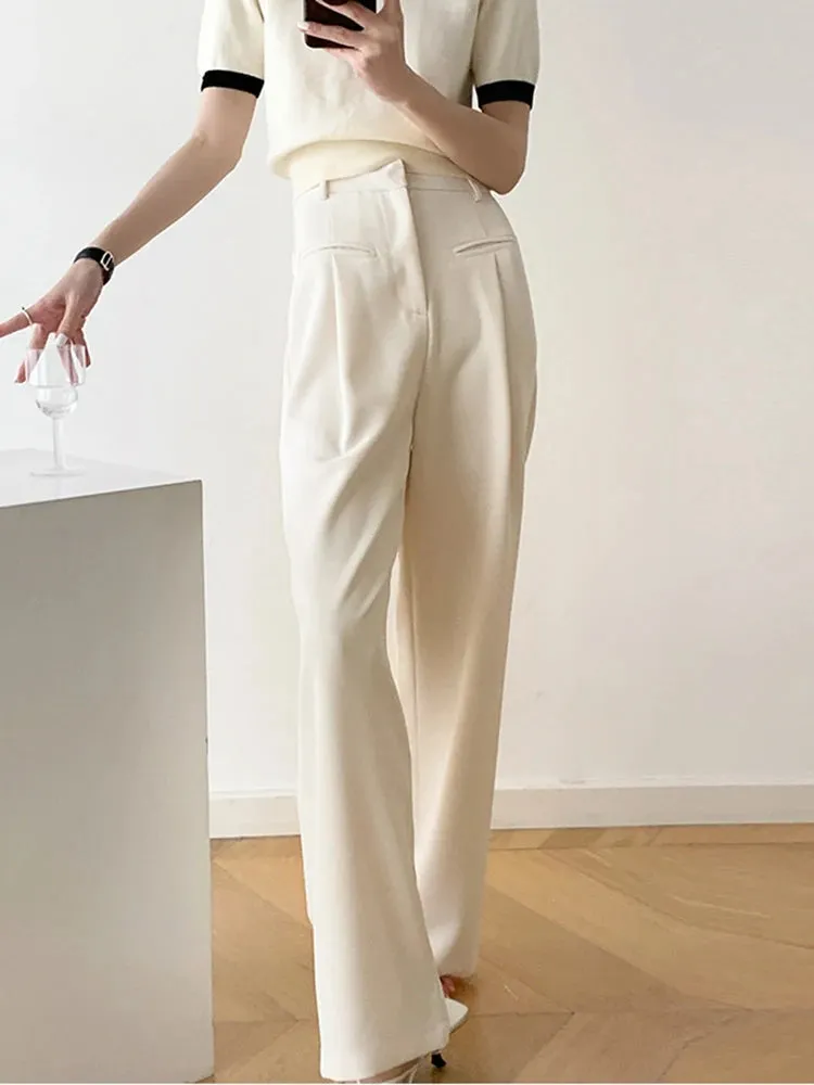 Casual Solid Wide Leg Pants For Women High Waist Minimalist Loose Trousers Female Fashion Clothing Style