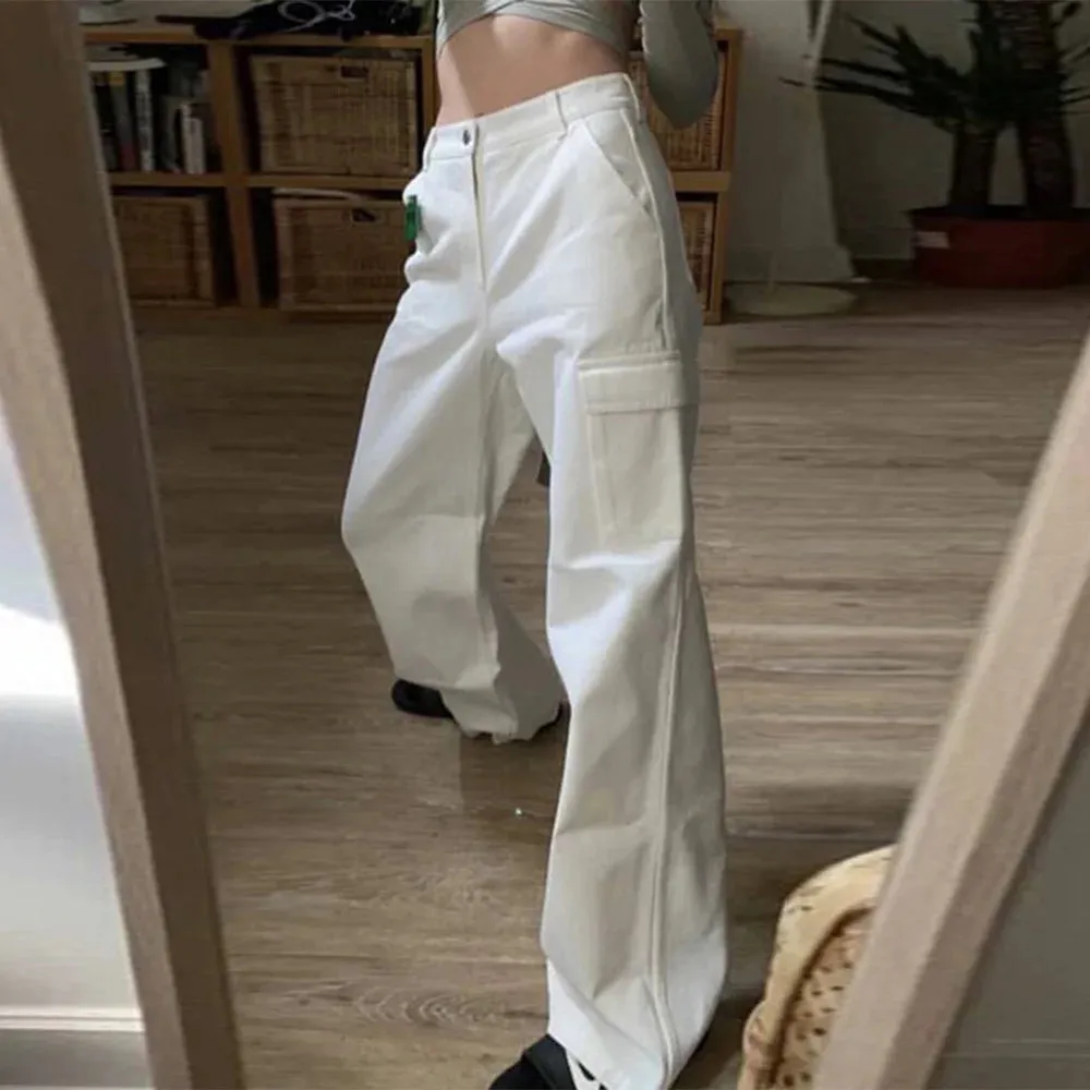 Casual Wide Leg Pants For Women High Waist Loose Solid Minimalist Patchwork Trousers Female Clothing Style