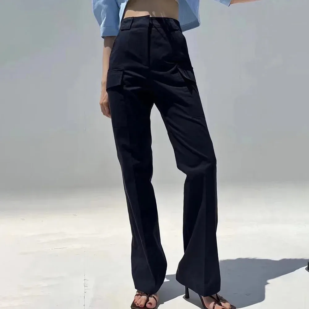 Casual Wide Leg Pants For Women High Waist Loose Solid Minimalist Patchwork Trousers Female Clothing Style