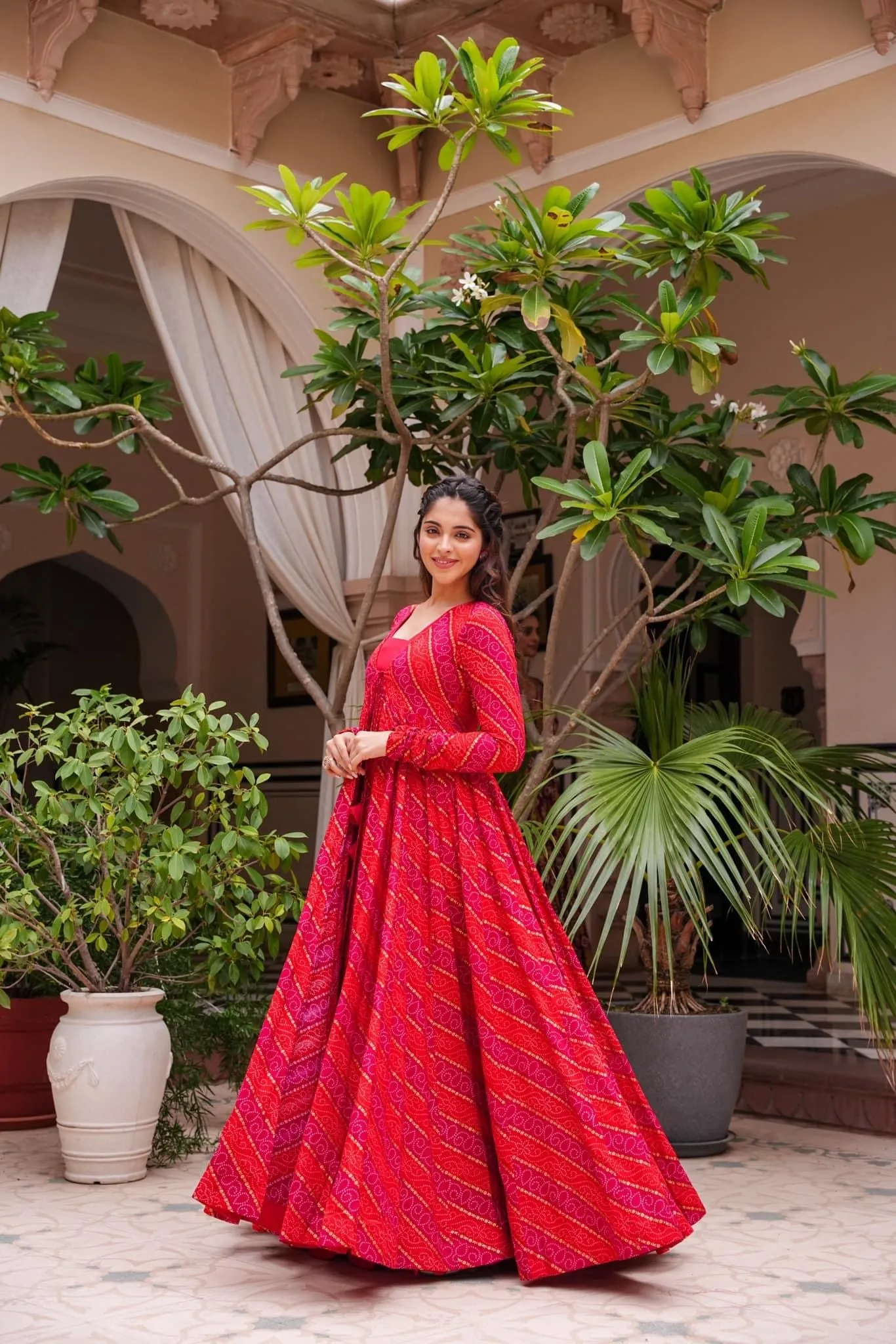 Cherry Pink Dream: 3-Piece Designer Suit with Crop Top, Palazzo Pants & Shrug