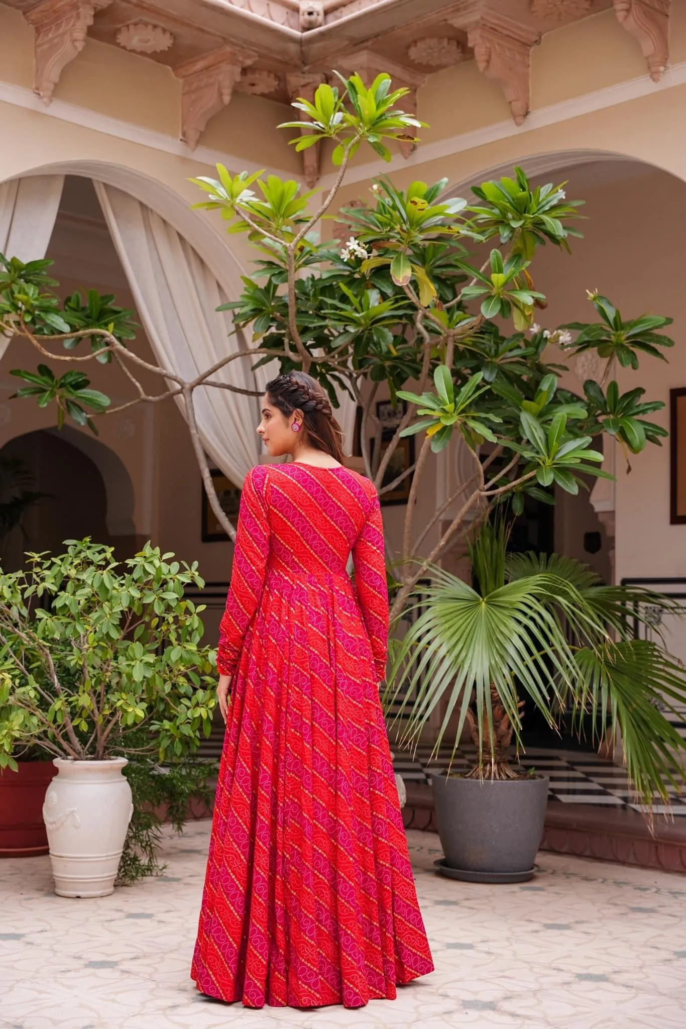 Cherry Pink Dream: 3-Piece Designer Suit with Crop Top, Palazzo Pants & Shrug