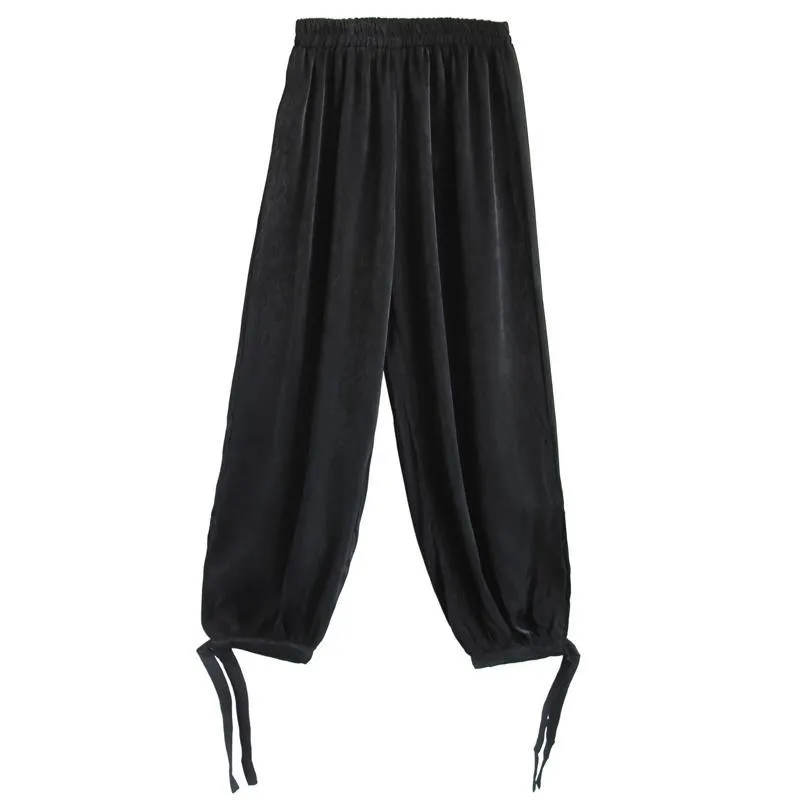 Chiffon Summer Light Pink Black Elegant Pants