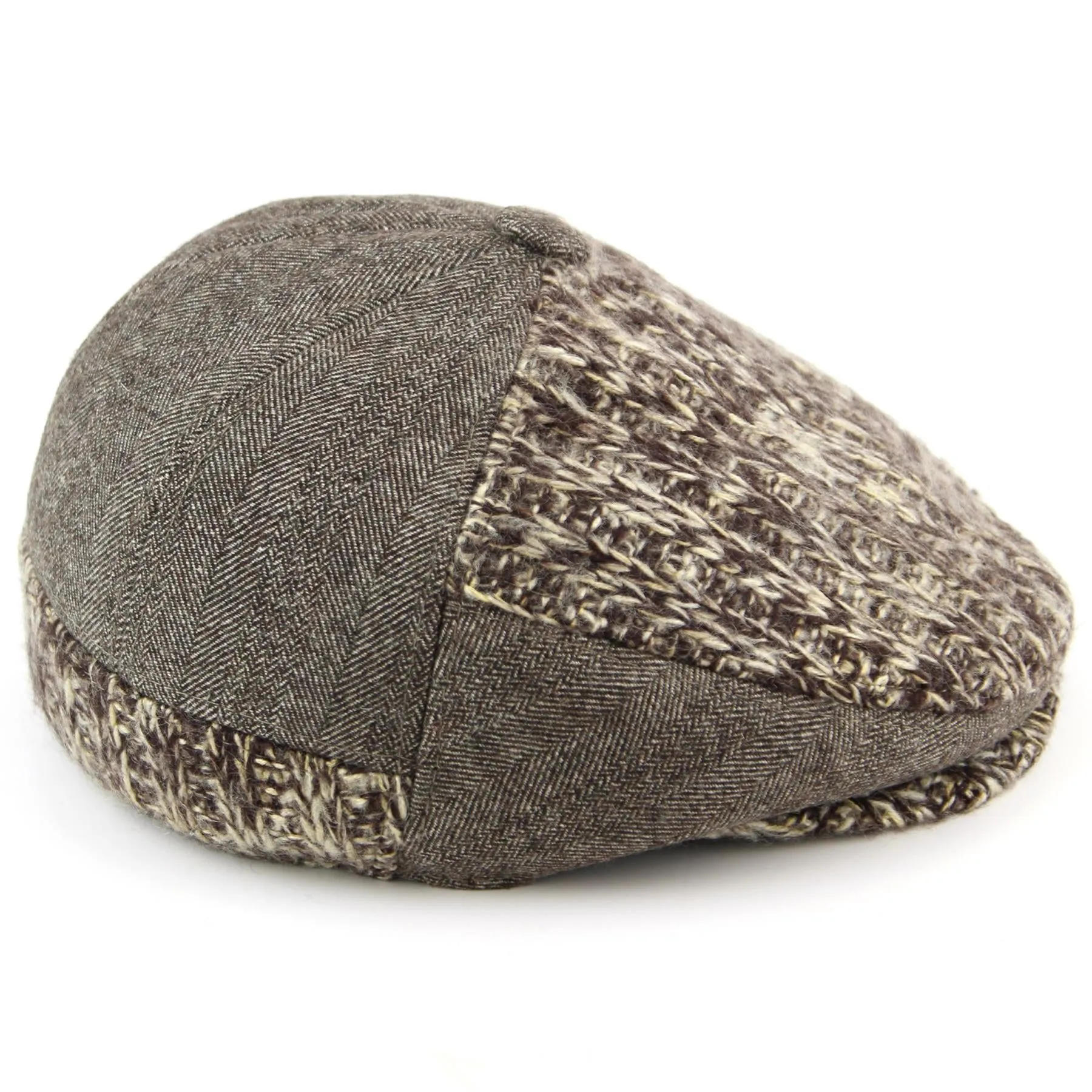 Chunky knit herringbone structured flat cap - Brown