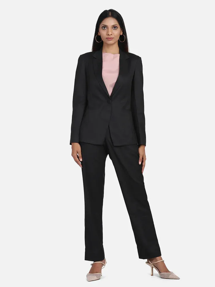 Comfortable 9-5 Women's Cotton Pant Suit - Black