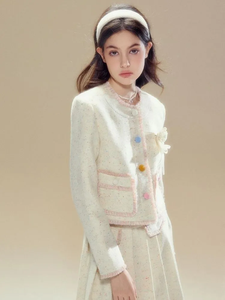 Contrast Button Wool Jacket and Pleated Long Skirt【s0000003634】