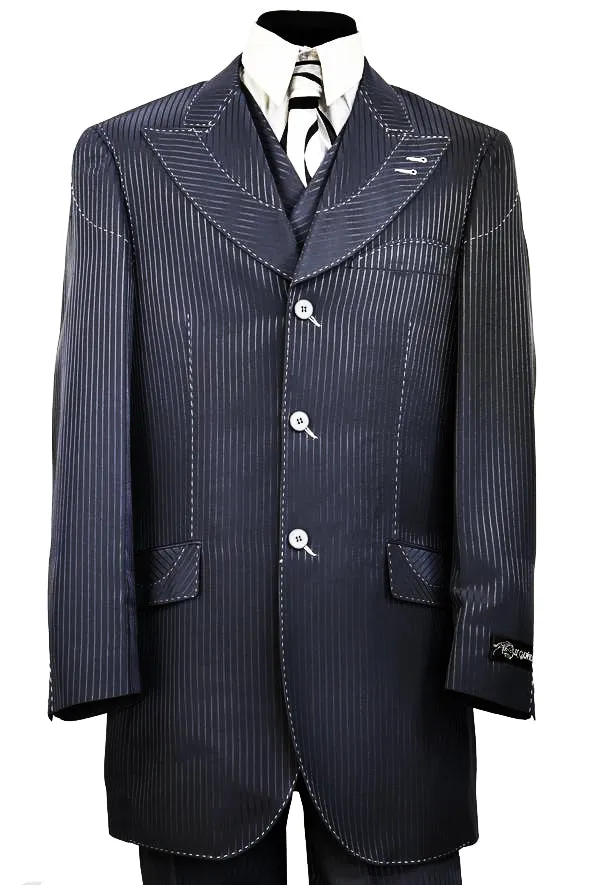 Designer Arc Lapel Striped 3pc  Zoot Suit Set - Charcoal