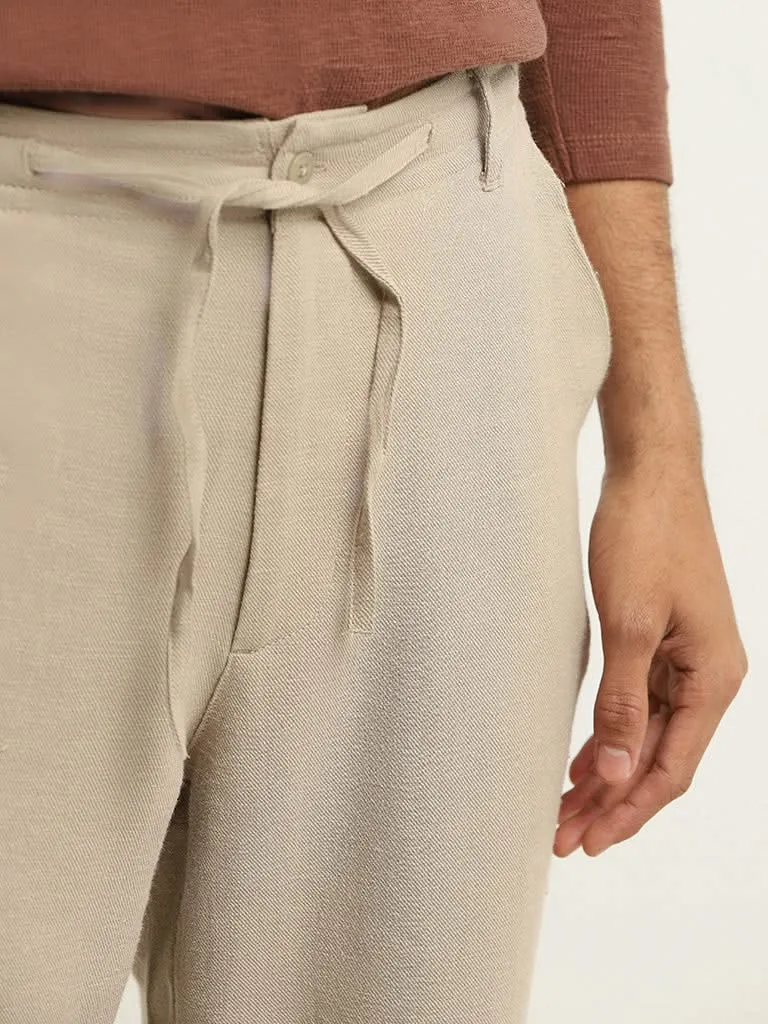 ETA Beige Self-Patterned Cotton Relaxed Fit Chinos