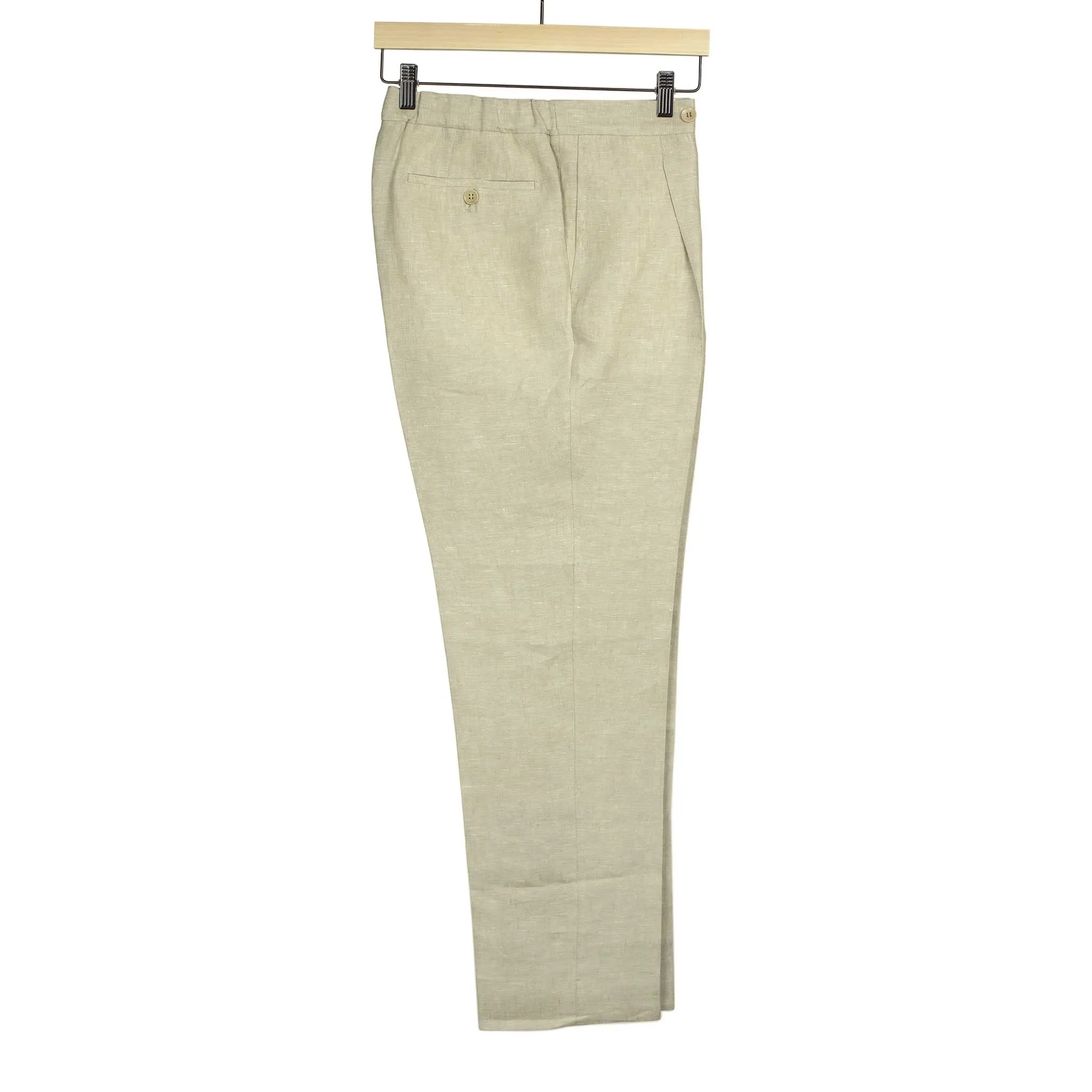 Exclusive pleated easy pants in oatmeal linen