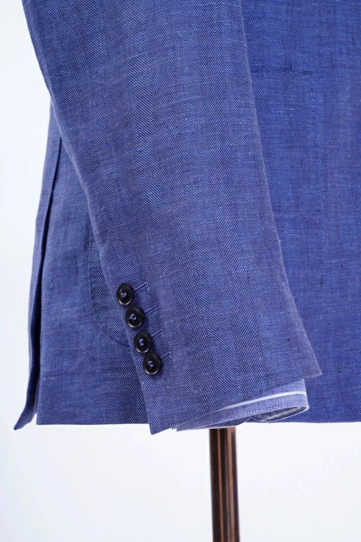 Giovanni Blue Herringbone Linen Suit