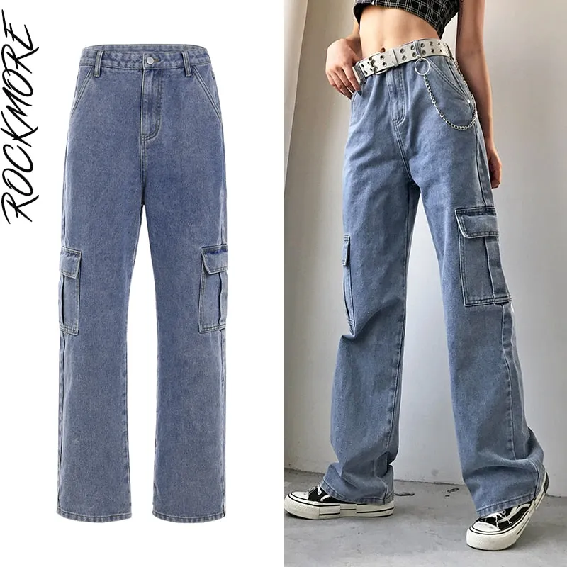 Graduation Gifts Brown Vintage Baggy Jeans Women 90s Streetwear Pockets Wide Leg Cargo Pants Low Waist Straight Denim Trousers 2021